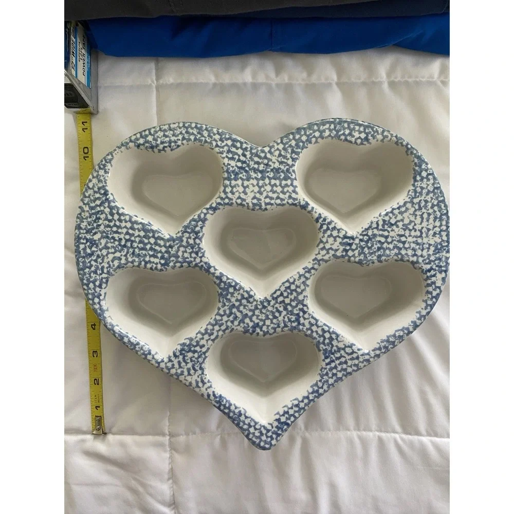 Vintage‎ Blue Spongeware Ceramic Heart Muffin Pan – Cottagecore Bakeware